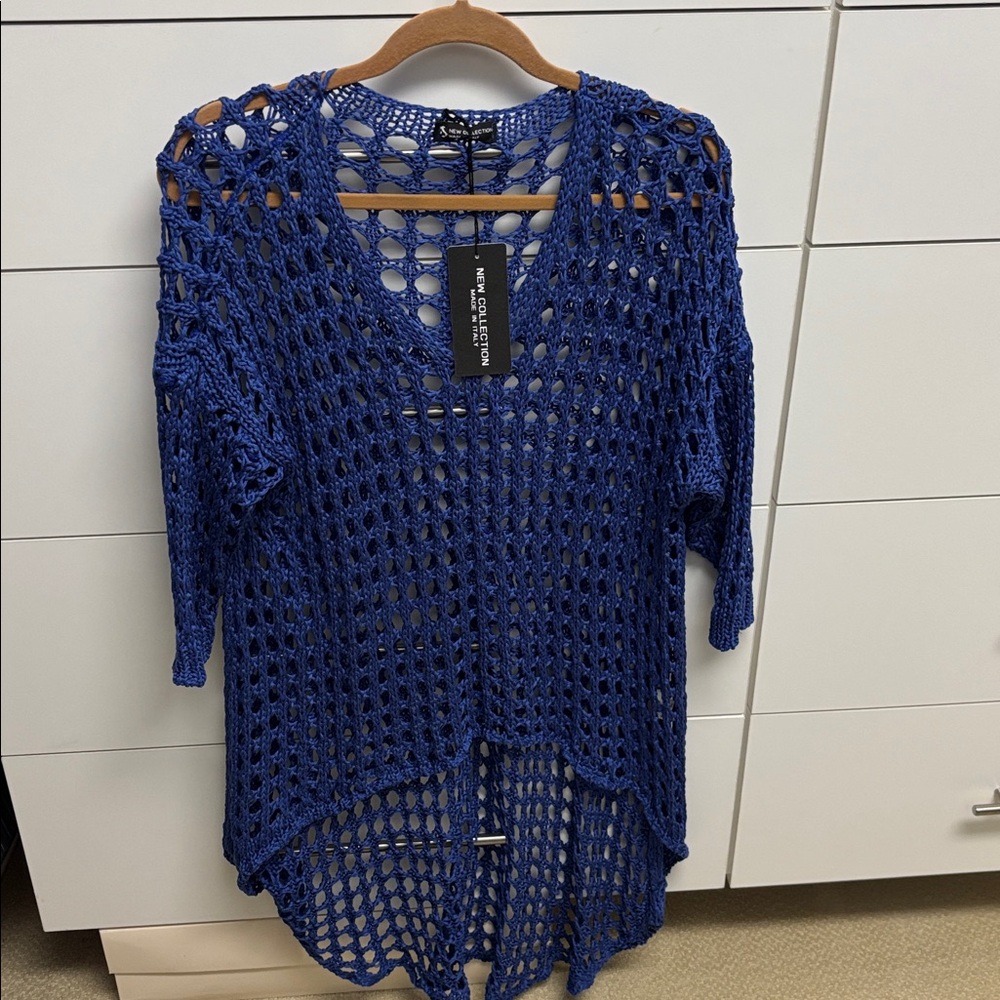 Royal Blue V-Neck Crocheted Seeater